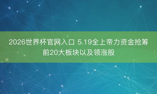 2026世界杯官网入口 5.19全上帝力资金抢筹前20大板块以及领涨股